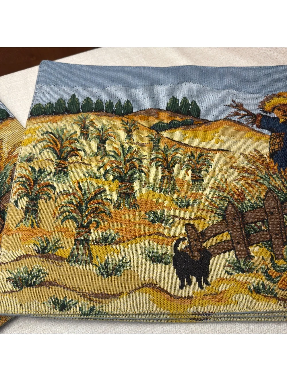 Fall Harvest Tapestry Placemats Set of 8 Scarecrow Pumpkin Autumn Table Decor